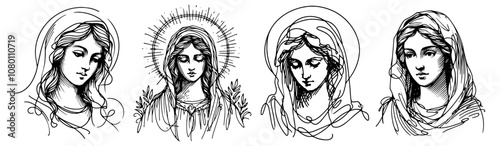 hand-drawn virgin mary black vector