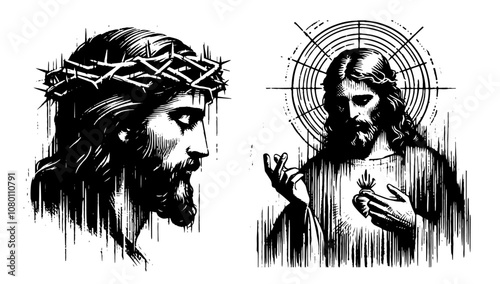 artistic representation of jesus christ with sorrowful expressions black vector