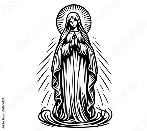 black vector  of mother mary in peaceful pose