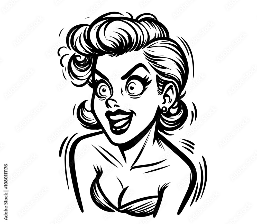 artistic sketch of stylish retro lady in black and white artistic sketch of stylish retro lady in black and white
