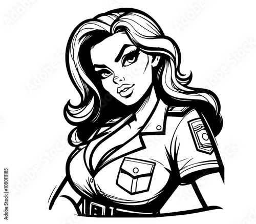 artistic sketch of stylish retro lady in black and white