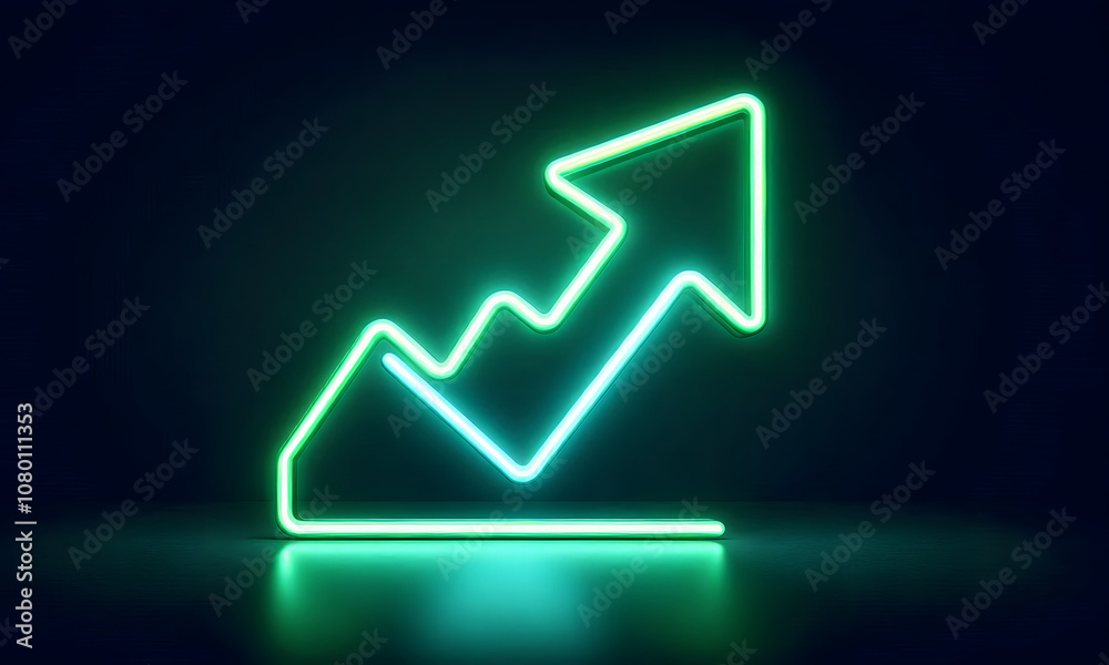 Neon-Licht , grün, beleuchteter Pfeil nach oben, Aufstig, Business, copy space Neon-Licht , grün, beleuchteter Pfeil nach oben, Aufstig, Business, copy space