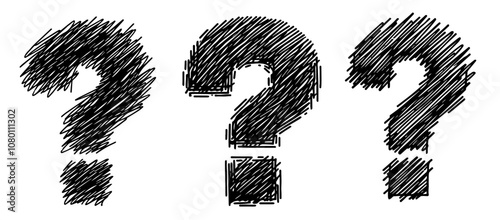 scribbled question marks illustration – hand-drawn black vector set