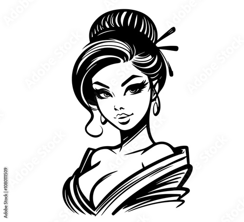 geisha portrait showcasing traditional japanese elegance black vector