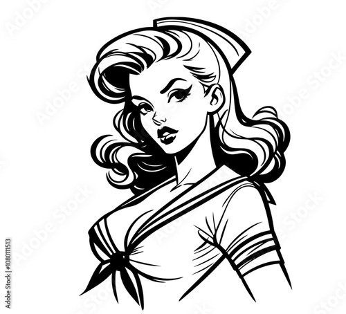 classic pinup portraits of sailor girls in vintage attire black vector