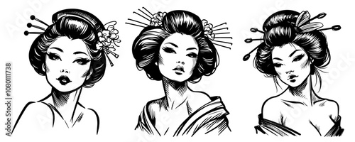 traditional geisha pinup girl with elegance and style – black vector