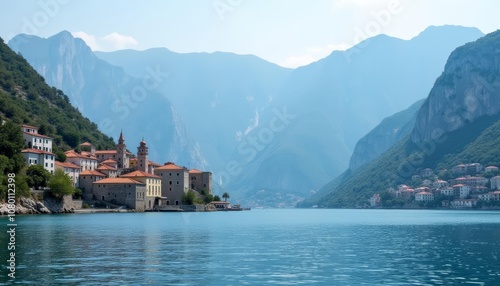  Tranquil lakeside village nestled in the mountains