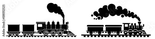 stylish vintage train logo – black shape with steam locomotive