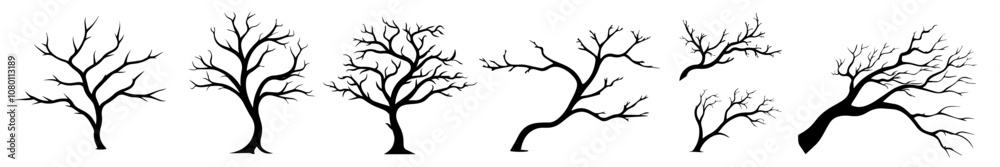 Fototapeta premium minimalist collection of leafless tree silhouettes – black vector