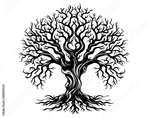 nature-inspired tree silhouette with root - black vector style