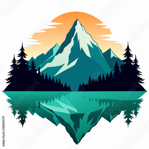 Mountain reflection in lake silhouette vector illustration