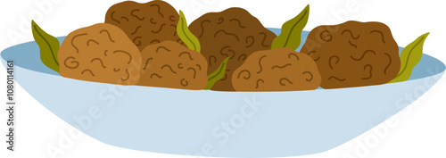 Soy meat product. Vegan plant-based protein alternative, soya pieces in the plate. Healthy vegetarian soybean food, veg soya produce. Flat vector illustration isolated on white background