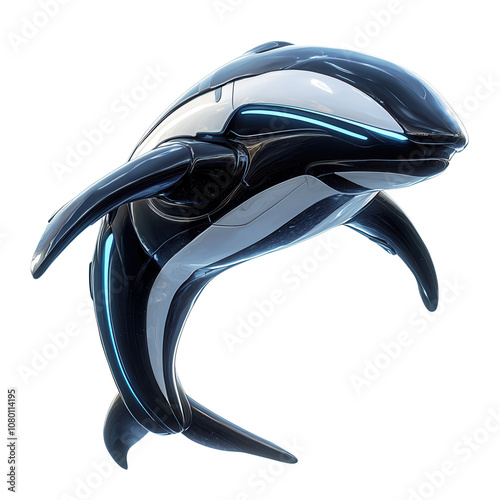 Futuristic robotic whale design, combining technology and oceanic beauty. isolate on white background