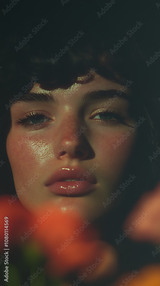 Macro Photo of Model with Floral Accents and Motion Blur Macro Photo of Model with Floral Accents and Motion Blur