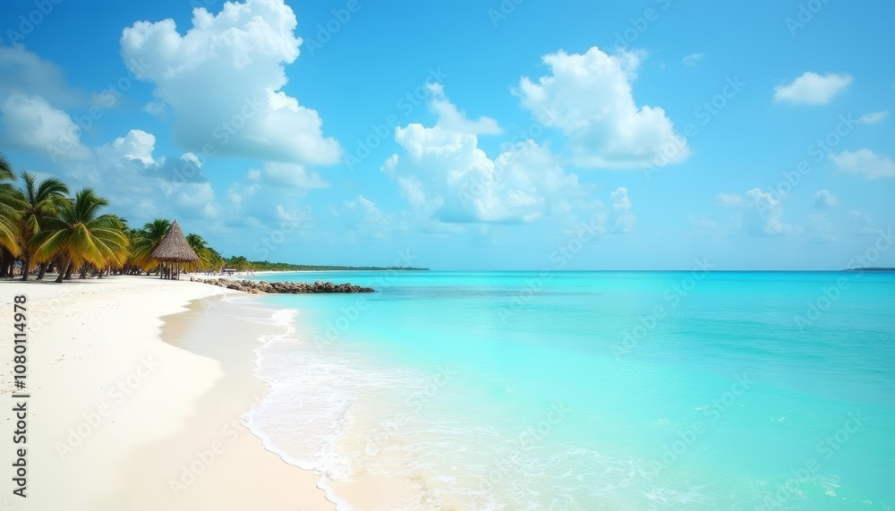  Paradise Found  A serene beach under a clear sky