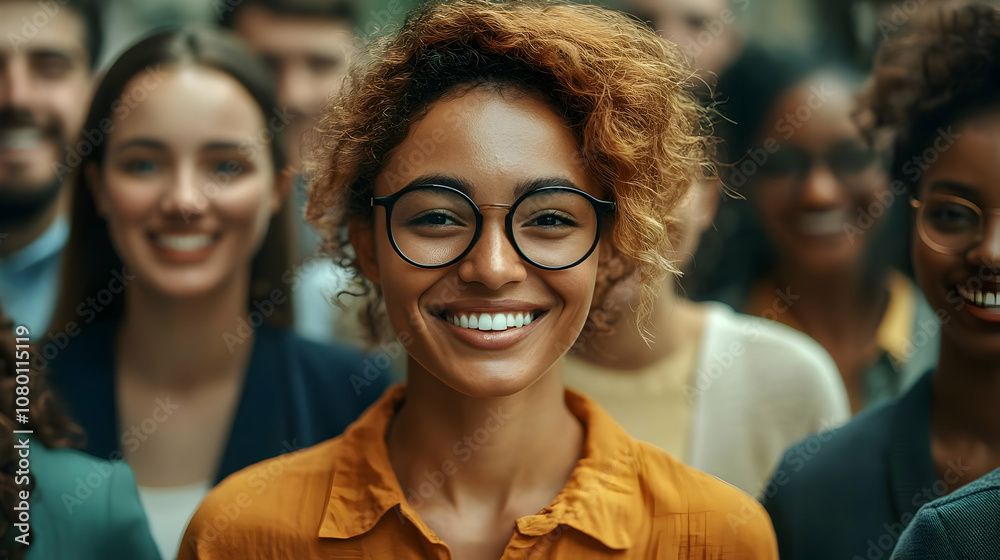 Smiling Woman with Glasses in a Group of People - Photo Smiling Woman with Glasses in a Group of People - Photo