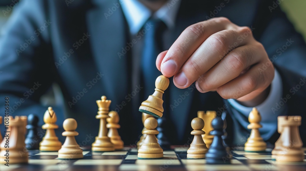 Businessman Playing Chess Strategy Game