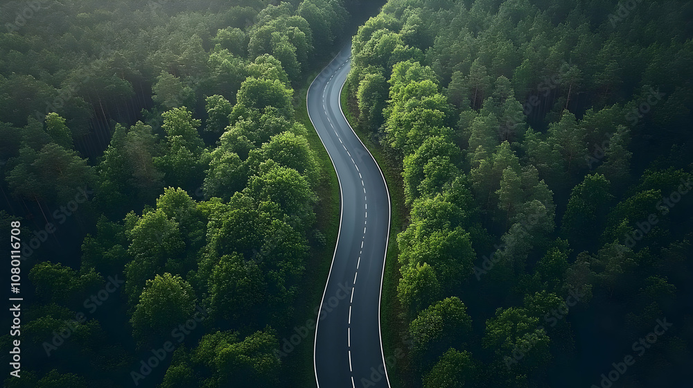Aerial View of a Winding Road Through a Lush Forest - Photo Aerial View of a Winding Road Through a Lush Forest - Photo