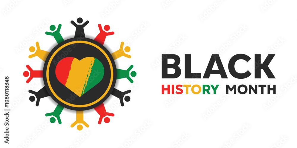 Black History Month. Heart and peoples. Great for cards, banners, posters, social media and more. White background. Black History Month. Heart and peoples. Great for cards, banners, posters, social media and more. White background.