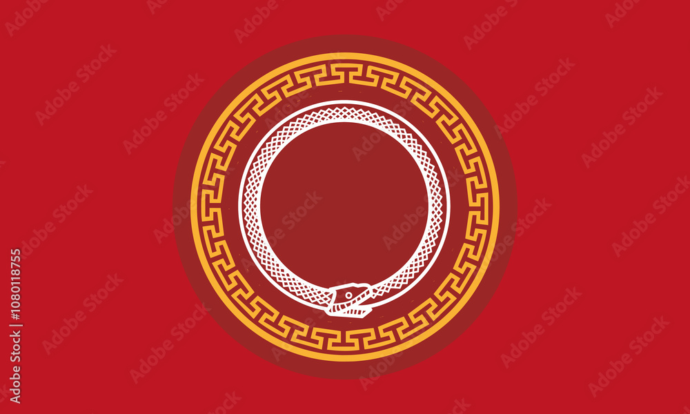 Greeting the Year of Snake, ornament for Imlek or Lunar New Year Celebration background banner concept with Ouroboros symbol which represents the harmony of contrary forces Greeting the Year of Snake, ornament for Imlek or Lunar New Year Celebration background banner concept with Ouroboros symbol which represents the harmony of contrary forces