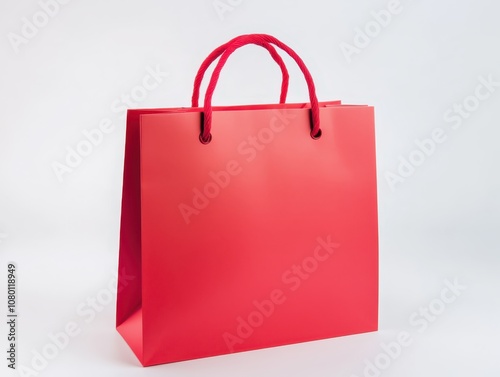 Red paper shopping bag with a handle isolated on white background