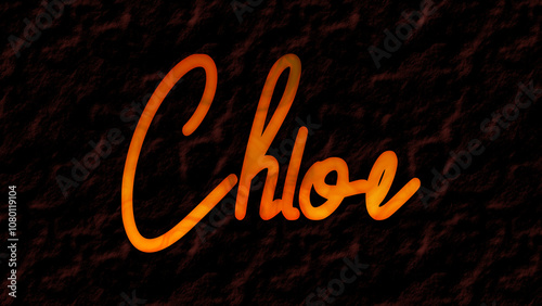 3D fire text effect of name Chloe on dark background. photo