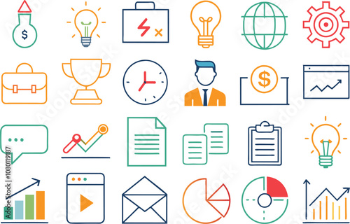 Business icon set. Full Vector illustration Outline Style Icons.
