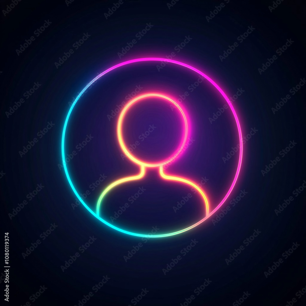 Neon silhouette of a person in a minimalistic style against a dark background. nobody profile social media Neon silhouette of a person in a minimalistic style against a dark background. nobody profile social media