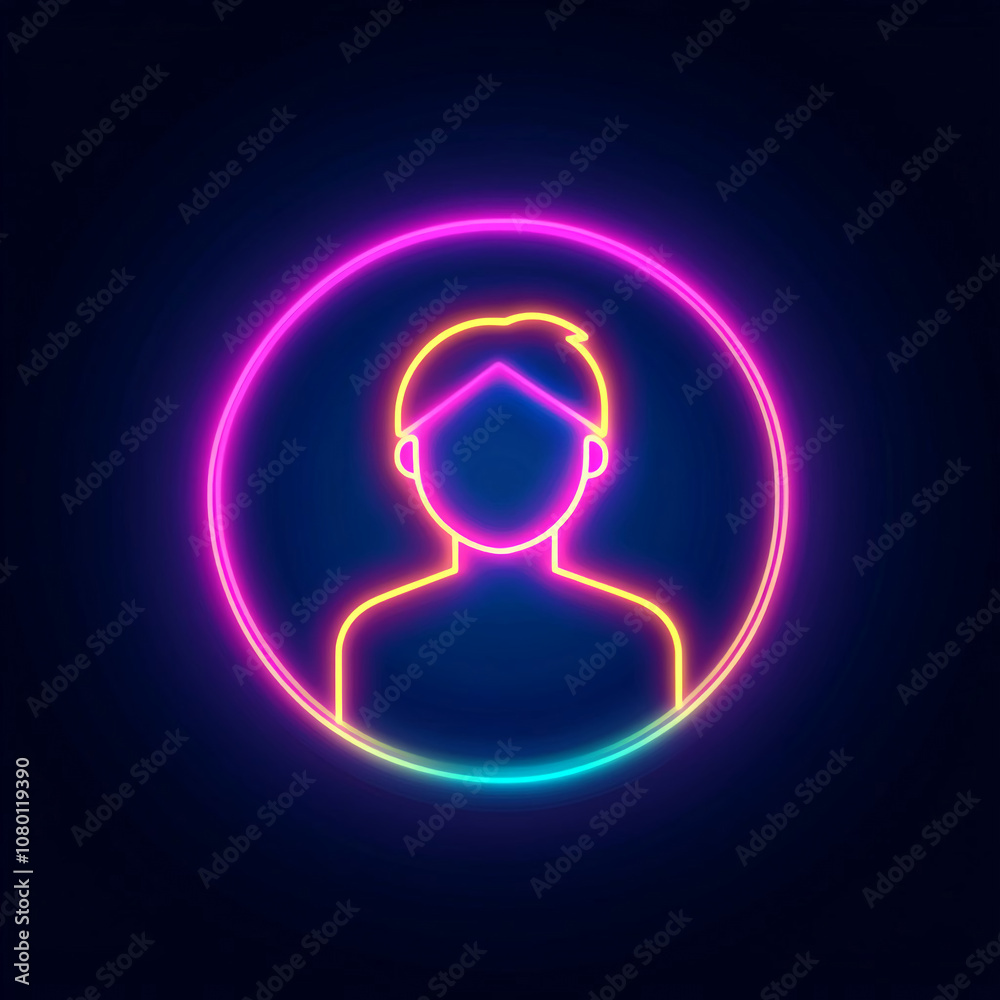 Neon silhouette of a person in a minimalistic style against a dark background. nobody profile social media Neon silhouette of a person in a minimalistic style against a dark background. nobody profile social media
