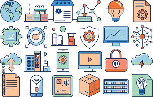 Technology and communication icon set. Full Vector illustration Outline Style Icons.