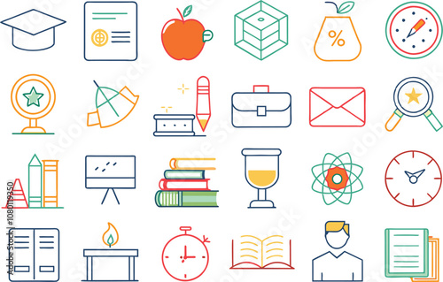 Education and knowledge icon set. Full Vector illustration Outline Style Icons.