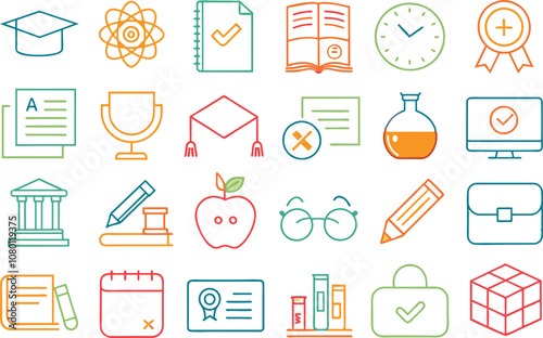 Education and knowledge icon set. Full Vector illustration Outline Style Icons.