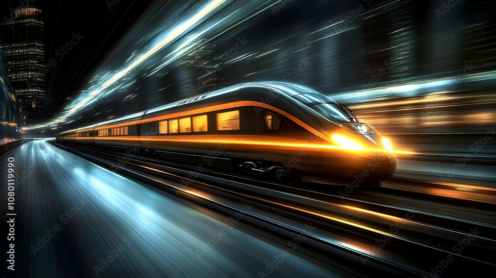 High Speed Train in City Night Illustration High Speed Train in City Night Illustration