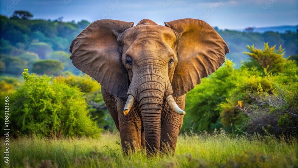 Fototapeta premium Powerful Female Elephant, South Africa Reserve, Attack Pose, Big
