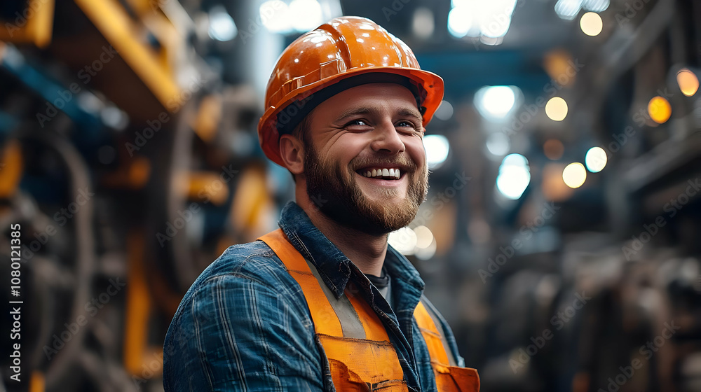Smiling Worker in Industrial Setting - Photo Smiling Worker in Industrial Setting - Photo