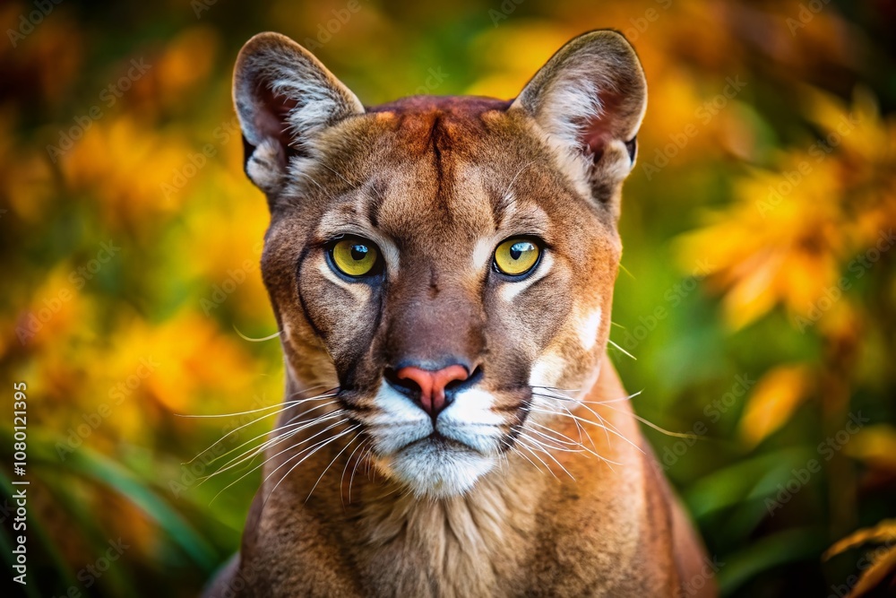 Fototapeta premium Predatory Focus: Puma Gaze - Rule of Thirds Composition