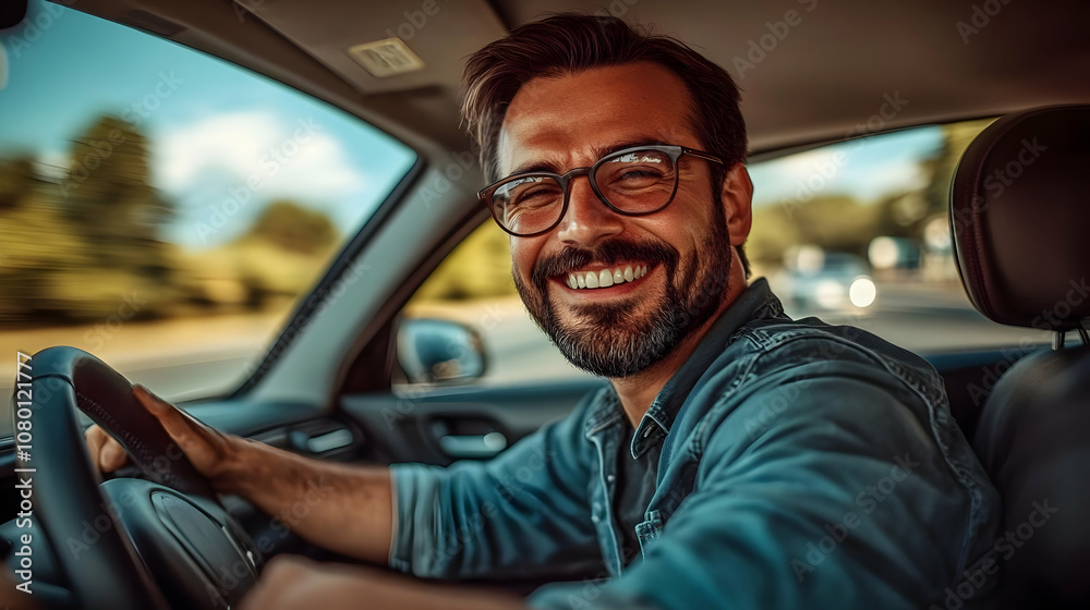 Happy Man Driving a Car - Realistic Photo Happy Man Driving a Car - Realistic Photo