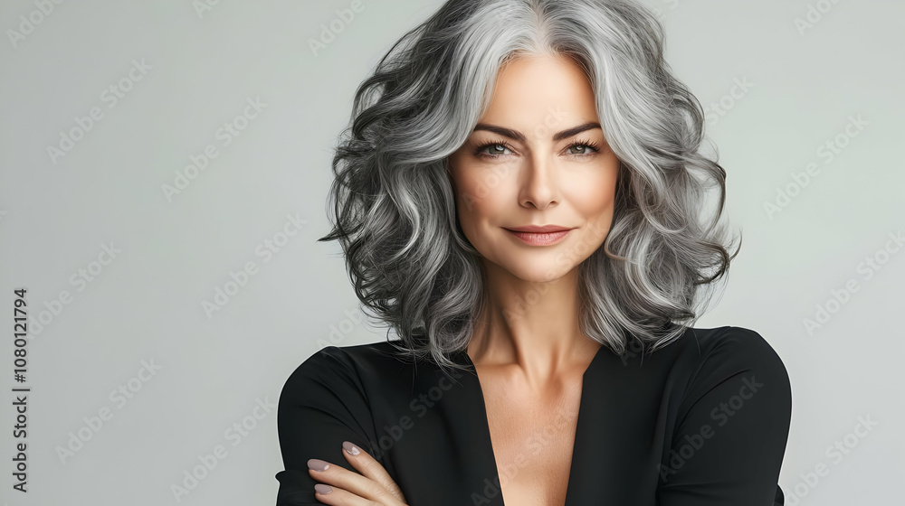 Woman with Gray Hair in Black Shirt - Photo Woman with Gray Hair in Black Shirt - Photo