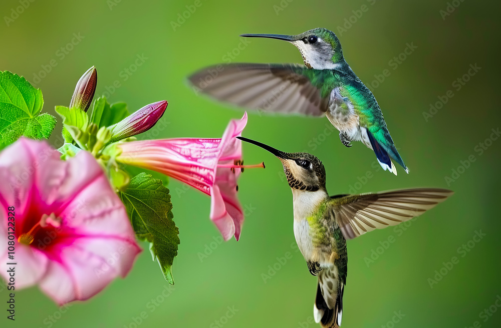 A vibrant hummingbird colibri near a flower in a tropical rainforest, capturing the beauty of nature and wildlife in action. A vibrant hummingbird colibri near a flower in a tropical rainforest, capturing the beauty of nature and wildlife in action.
