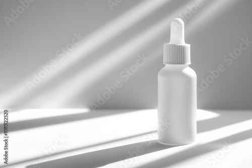 Minimalistic White Dropper Bottle On a Clean Background, mockup, selective focus