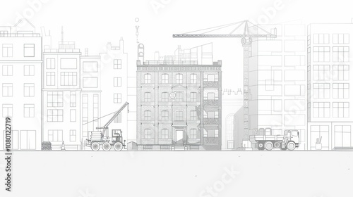 Obraz na płótnie A minimalist illustration of a cityscape with construction machinery and buildings. w salonie