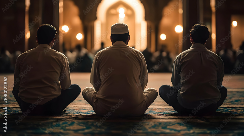 Three Men Praying in Mosque - Photo Three Men Praying in Mosque - Photo