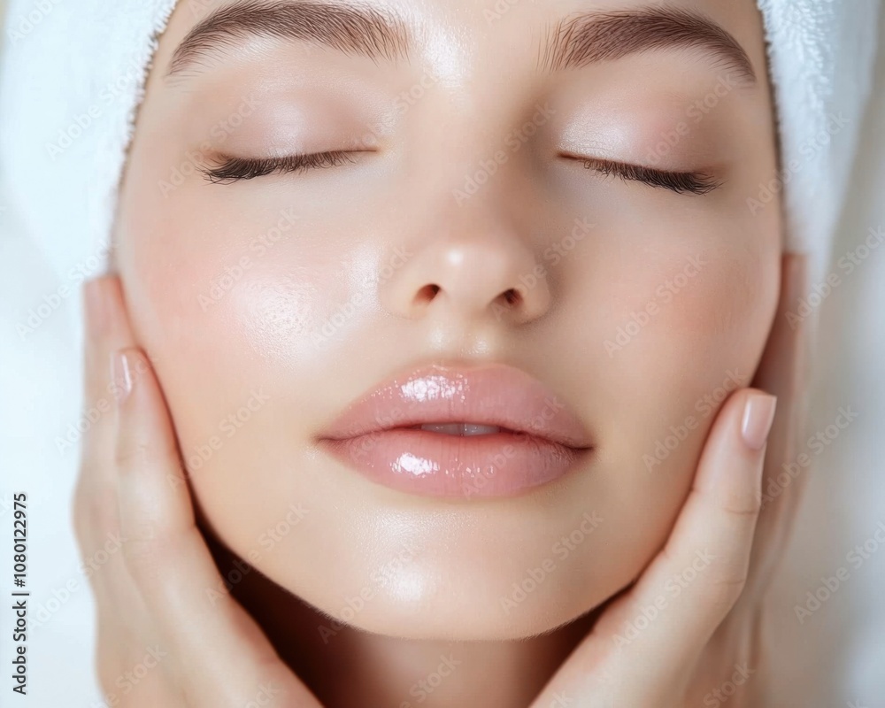 Fototapeta premium Woman receiving facial rejuvenation and skin wellness treatments for anti-aging and improved skin texture