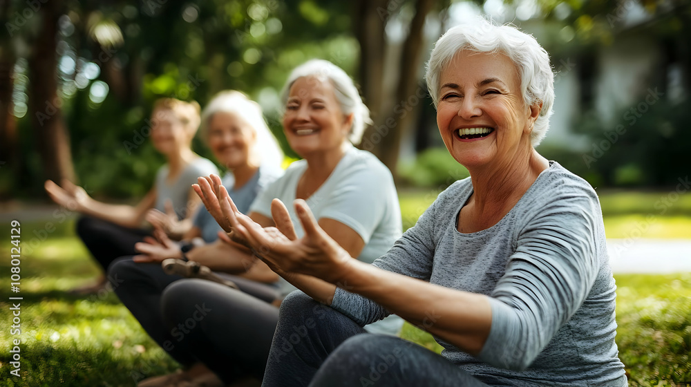 Fototapeta premium Smiling Senior Women Exercising Outdoors - Photo
