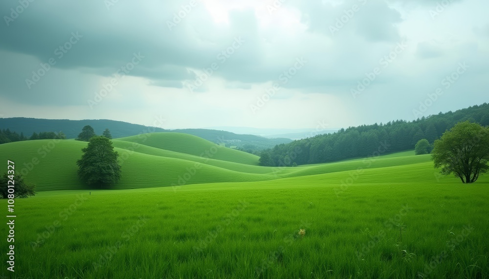 Vast verdant field under a cloudy sky Vast verdant field under a cloudy sky