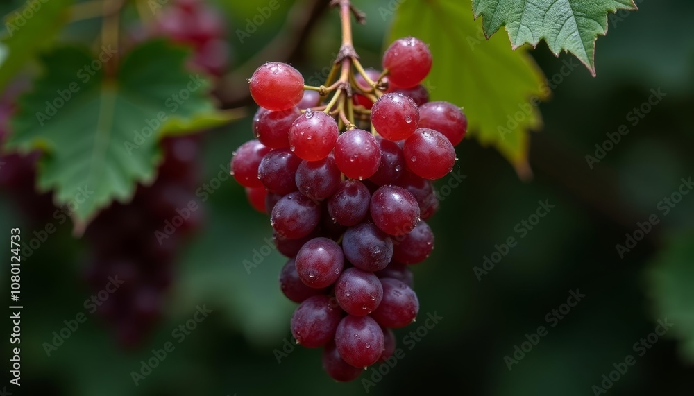 Bountiful harvest of red grapes on the vine Bountiful harvest of red grapes on the vine