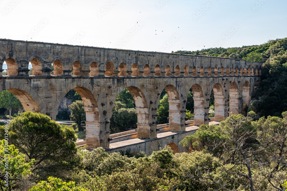Fototapeta premium Famous Roman aqueduct Pont du Gard in France
