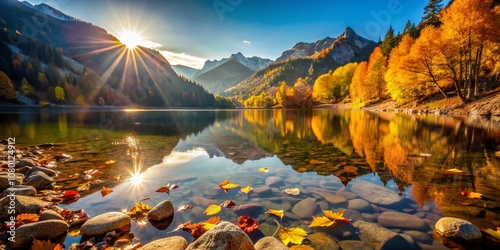 Tilt-Shift Pyrenees Lake Autumn Landscape, Stunning Photography
