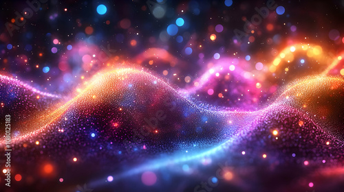 Abstract Background with Colorful Glowing Particles