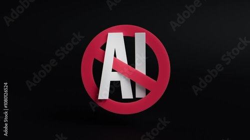 anti ai symbol, 3D no ai sign, no to artificial intelligence, loopable animation